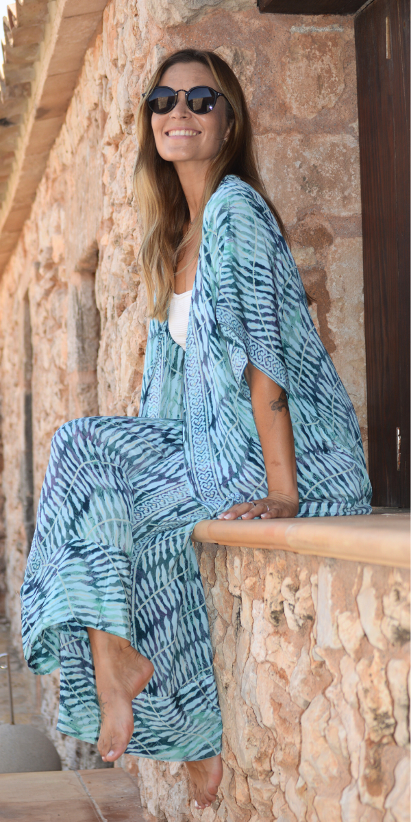 KS-85-763 KIMONO + TROUSER SEDA FRÍA AQUAMARINE