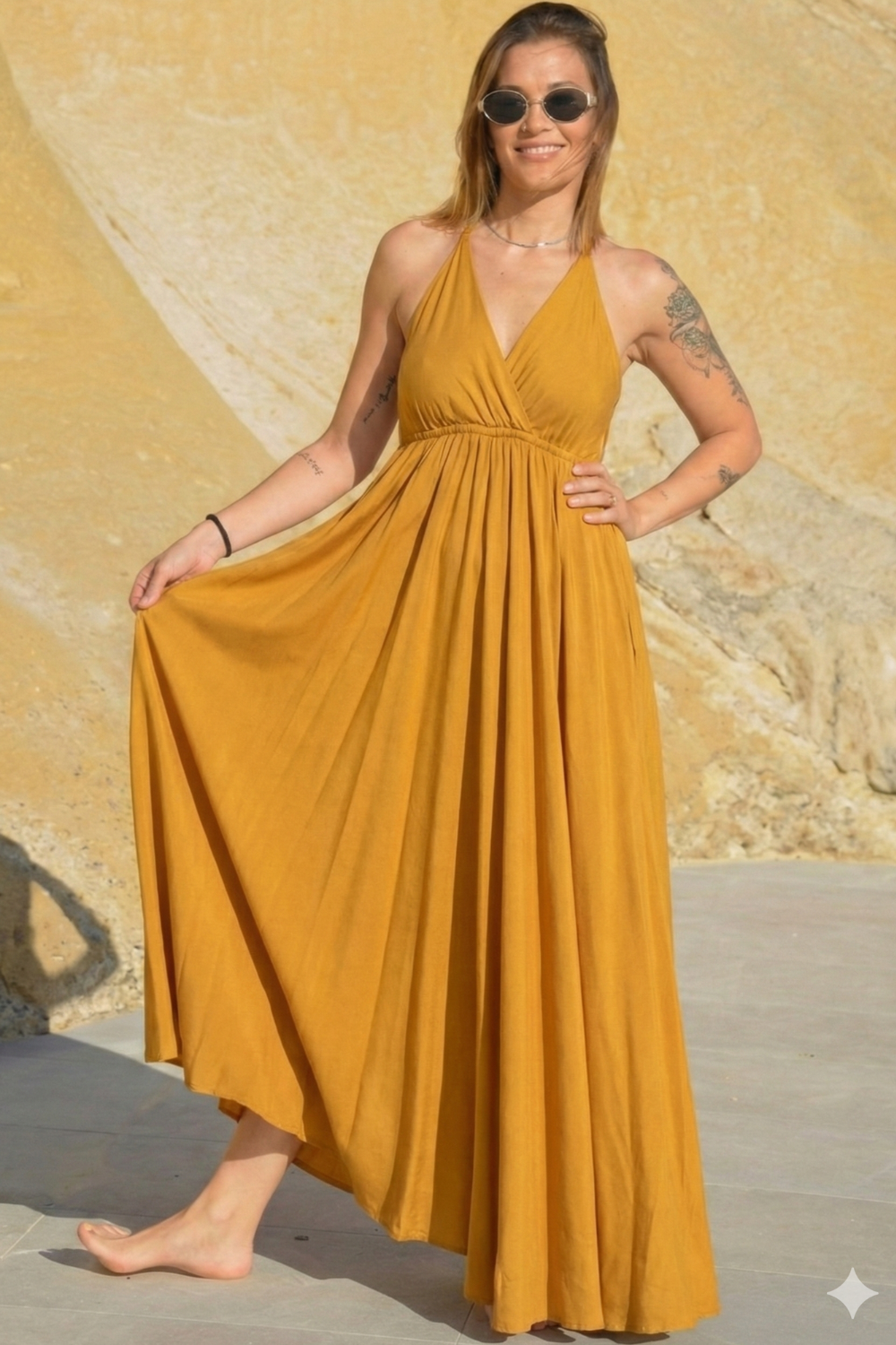 VESTIDO LAZO MOSTAZA