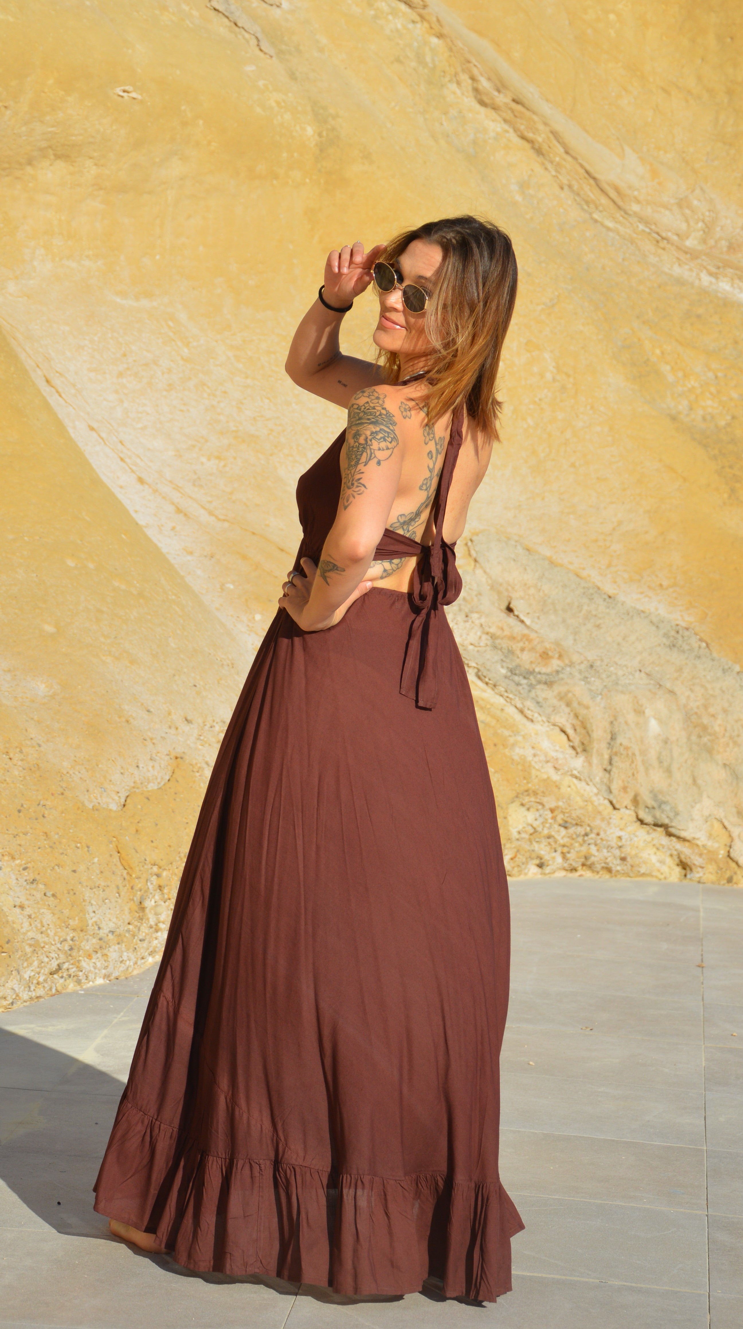 VESTIDO LAZO MOSTAZA